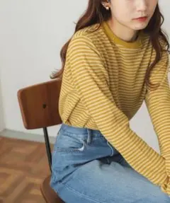 アーバンリサーチ　センスオブプレイス　ボーダーリンガーTシャツ　黄