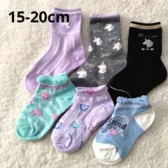 新品　女の子　女児　靴下　15-20cm 6足 ユニコーン　クルー丈　くるぶし丈