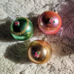 ヴィンテージ クリスマスオーナメント 花模様 中型 3個セット