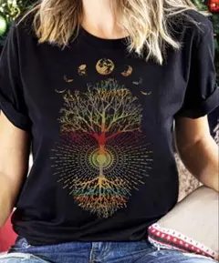 黒Tシャツ　生命の樹　半袖Tシャツ ブラック　Mサイズ