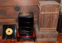 時代 蒔絵 四段 重箱 台付 蓋2枚 木箱入 漆器 四段重 おせち料理 正月飾り