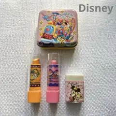 《4点セット》ディズニー Disney 消しゴム 小物入れ 缶 文房具 平成