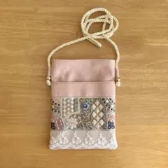 ショルダーバッグ インド刺繍 レース ピンク ハンドメイド