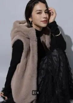 Arpege story ファーフードジップベスト 茶色 Mサイズ Arpege story ファーフードジップベスト 茶色 Mサイズ story Mサイズ