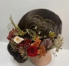 836.水引髪飾り　成人式髪飾り　卒業式髪飾り　プリザーブドフラワー