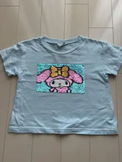 水色 Tシャツ スパンコール　マイメロ　クロミ