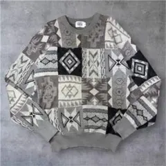 90’s ヴィンテージ　ニット セーター 総柄 グレー系 古着 y2kのサムネイル