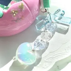 ビーズチャーム(クリアブルーハート)