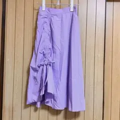 新品 GU ドローストリング フレアスカート M ラベンダー アシンメトリー