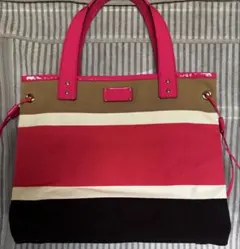 美品❣️ケイトスペード ストライプデザインのキャンバスバッグ