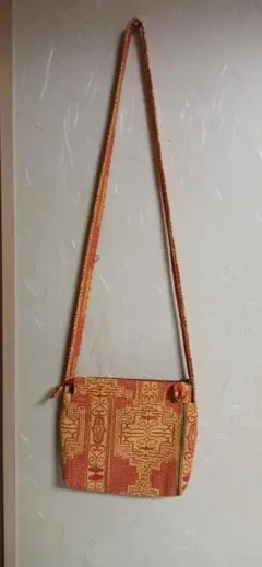 送料込み　ショルダーバッグ　帯地リメイク　幾何学模様　オレンジ　10