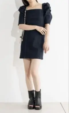 Chico 5分袖パワショルデニムミニワンピース NVY