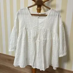 サマンサモスモス　ホワイト コットン ブラウス 五分袖 レース付き