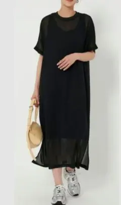 美品 シフォンレイヤード ドルマンスリーブ ワンピース