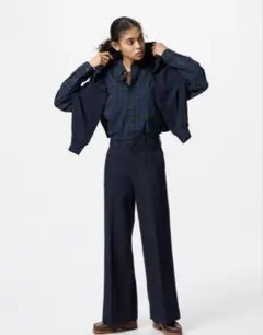 ★美品★ユニクロワイドトラウザージーンズ　ネイビーM