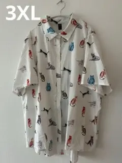 SHEIN CURVE 猫柄 半袖シャツ ホワイト 3XL 大きいサイズのサムネイル