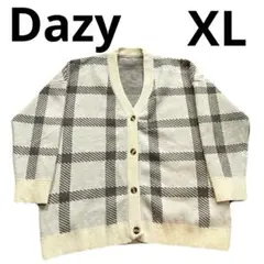 Dazy チェック柄 Vネック ニットカーディガン　XL 大きめ