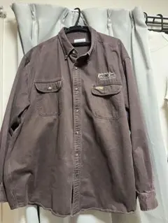 【Carhartt】カーハート長袖ワークシャツ 刺繍ロゴ ブラウン L相当 古着