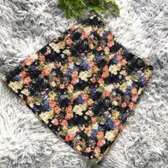 MACPHEE【M相当 36】ウール◎ 花柄 ミニスカート 黒赤青緑 フェミニン