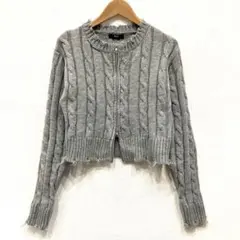 未使用　グレー ダブルジップ　ケーブルニット ジッパー M サイズ　カーディガン