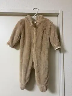 80 ベビーカバーオール ベージュ くま耳