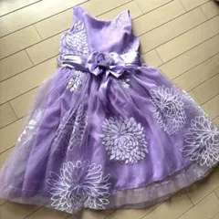 紫色 花柄ノースリーブ　サテンリボン　チュールドレス　130 発表会