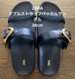 ZARA フラットサンダル ブラック ゴールドバックル 38のサムネイル