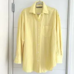 ZARA ザラ　長袖シャツ　L イエロー×ストライプ　綿100% 丈長め