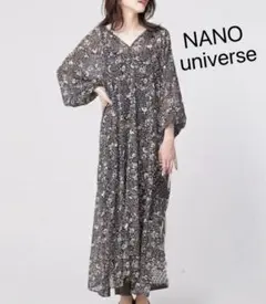 ナノユニバースエスニックフラワープリントカフタンワンピース　透け感あり　36