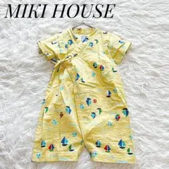 【美品】MIKIHOUSE　ヨット柄甚平ロンパース　シアサッカー　M／70～80