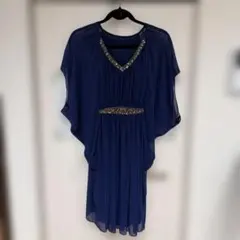 ネイビーブルー プリーツカジュアルドレス