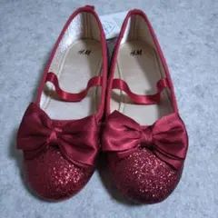 H＆M バレエシューズ　赤　グリッター　リボン