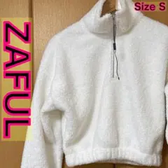 ZAFUL クロッププルオーバートップス ハーフジップ ショート丈 モコモコ 白