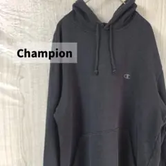チャンピオン 黒パーカー ワンポイントロゴ 刺繍ロゴ XL