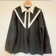 MiDuoDuo ビックカラー三角襟厚手シャツ