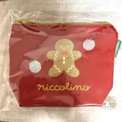 【にっこりーノ】合皮刺繍ポーチ／ジンジャークッキー