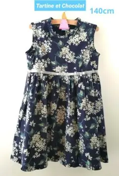 『タルティーヌエショコラ』花柄ワンピース 　ネイビー　140cm