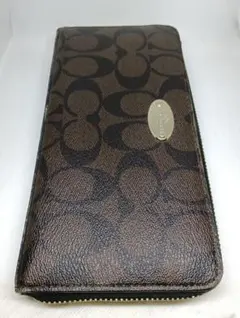COACH コーチ シグネチャー ラウンドファスナー長財布 ブラウン