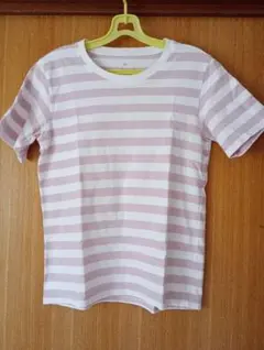 15日まで！MUJI　ピンク✕白　ボーダー半袖Tシャツのサムネイル