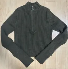 GU リブハーフジップ　ニット　カーキ