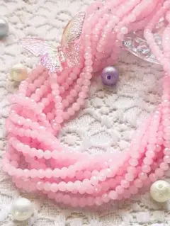 【5連】多面カット ガラスビーズ さくらピンク 約4ミリ ハンドメイド素材