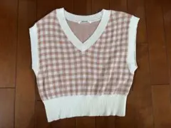 チェック柄 ガーリー Vネックニットベストのサムネイル