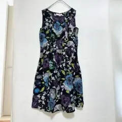 ローラアシュレイ ノースリーブ 膝丈 ワンピース 美品 サイズ11 L ブラック