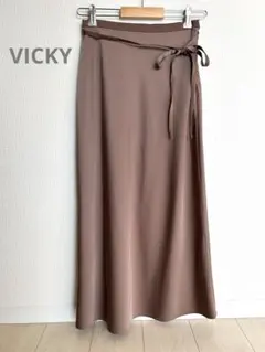 VICKY（ビッキー） ブラウン フレアスカート ロング丈 リボンベルト付き