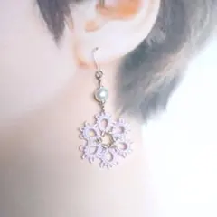 ピンク✾タティングレースのピアス イヤリング