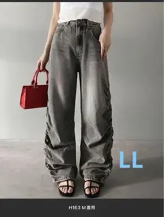 グレー ワイドレッグデニムパンツ LL 試着のみ