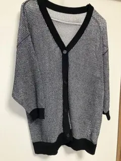 ニコアンド　niko and メッシュ編み Vネック カーディガン 五分袖