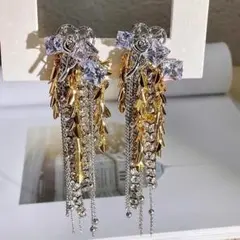 ボリュームハートロングピアス ミックスカラー タッセル パーティー 大ぶり