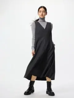 ブラッシュドジャージーワンピース 丈短め xs ダークグレー ユニクロ