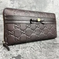 GUCCI グッチ 長財布 シマ リボン インターロッキング ラウンドファスナー